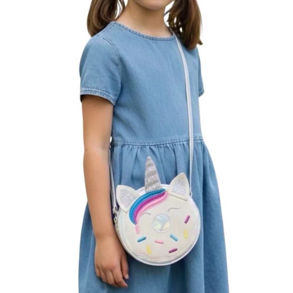 New. Cat & Jack Glittery Unicorn Donut Bag - Silver and Pink